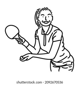 line art of cool posing woman playing ping pong in style