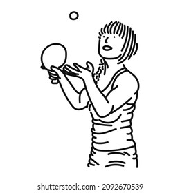 line art of cool posing woman playing ping pong in style