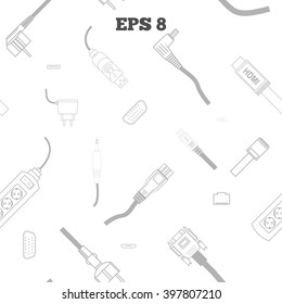 Line art cords and plugs combined in pattern 1x1