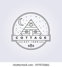 line art cottage cabin logo lodge vector illustration design simple tourism logo