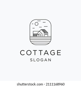 Line art cottage village logo vector illustration