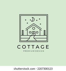 line art cottage village logo vector illustration