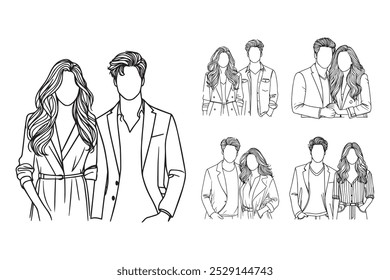 Linha Art Casal foto amor intimamente preto e branco ilustração mão desenhado Clipart