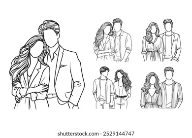 Linha Art Casal foto amor intimamente preto e branco ilustração mão desenhado Clipart