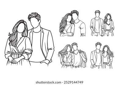 Linha Art Casal foto amor intimamente preto e branco ilustração mão desenhado Clipart