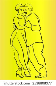 Arte de linha de um casal de dançarinos de tango em uma milonga 