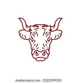 Line art cow head logo design vector icon