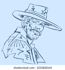Line art of cowboy vector for card illustration, decoration, background
