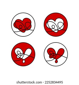 Dibujo creativo de arte de línea de signo cardíaco. Amor de iconos. Logotipo vectorial ilustración del corazón rojo.
