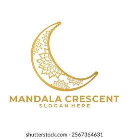 Line art Crescent logo. Luxury Moon Gold logo vector template