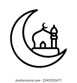 Line Art Crescent Moon and Mosque Silhouette