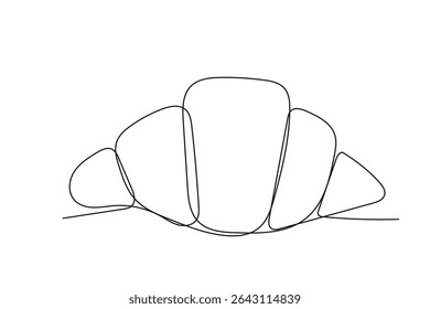 Line Art Croissant Bread Dessert Illustration. One Continuous Outline Curve Hand Drawn Sketch. Editable Vector Wavy Stroke. Flexible Drawn Line Form Trendy Modern Design.	
