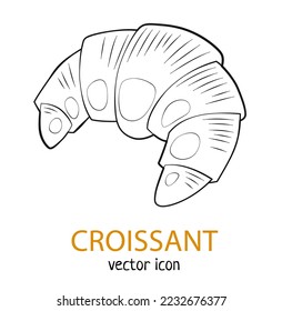 Line art croissant vector icon, french breakfast linear illustration isolated on white background, bakery logo sketch