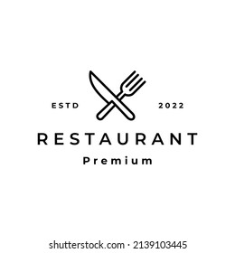 Arte de línea cruzado bifurcación de bifurcación y cuchillo para el diseño del logo de Restaurant