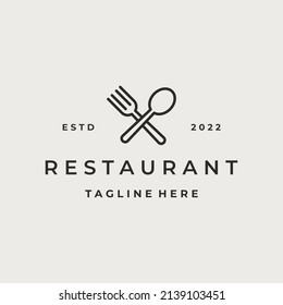 Line art crossed Fork and Spoon for restaurant logo design