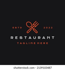 Line art crossed fork and spoon for Restaurant logo design