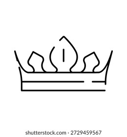 Line art crown creating an icon for concepts like royalty, monarchy, queen, king, power, leadership, authority, success, and achievement, presented on a clean white background
