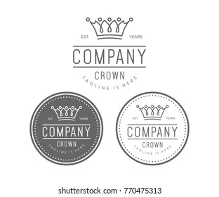 Line Art Crown King and Queen Abstract Vintage Company Logo Set Circle Symbol