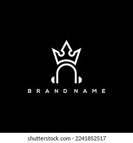 line art crown music logo vector in black white logo