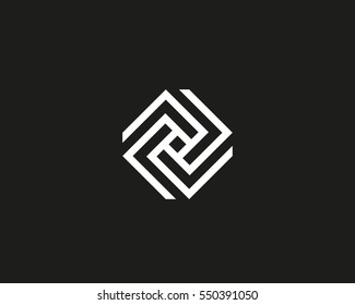 Line art cube logo design template. Abstract geometric logotype. Universal rhomb vector icon symbol.