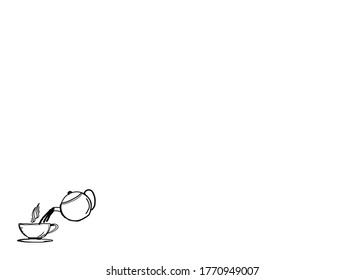 Line art of cup of coffee and pot of coffee. Isolate on white background.