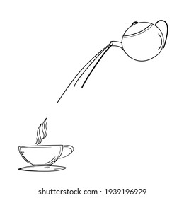 Line art of cup of coffee ,tea and pot of coffee. Isolate on white background. Copy space for your text.