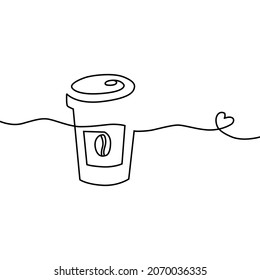  Line art cup of hot drink to take away, a linear cup of coffee, lovely coffee break