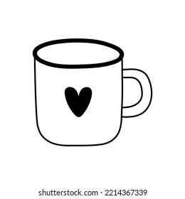 Line art cup of tea or coffee. Hand drawn doodle style design. Isolated vector illustration