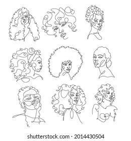 Line Art Curly Woman Face Drawing. Black Woman Vector. Afro American Female Logo. Minimalist Face. Beauty salon