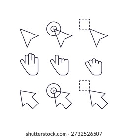 Line Art Cursor Icon Bundle with Clean Outline Style for UI, UX, Web, and App Interface Design