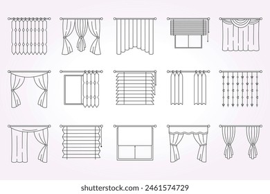 line art curtain icon logo template set bundle. collection of stage backdrop symbol. simple refined design element