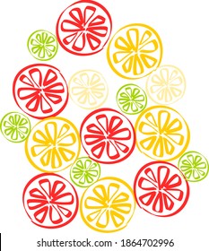 Line art of cut surface of citrus fruit seen from above