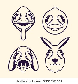 line art cute animal vector design
