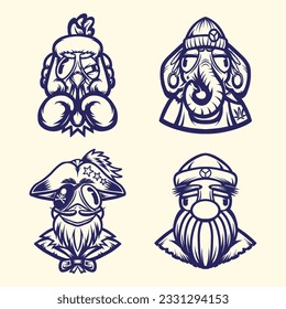 line art cute animal vector design