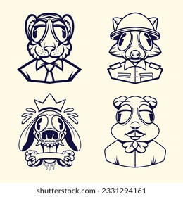 line art cute animal vector design
