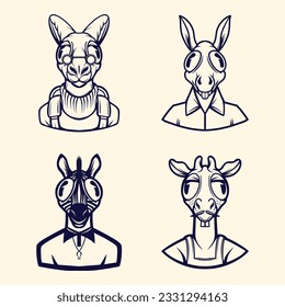 line art cute animal vector design