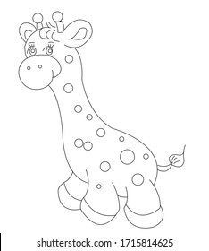 Line art cute baby with giraffe . vector illustration. For cartoon education, pre school education, kindergarten and kids and children. Coloring page and books, outline 