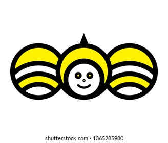 Line art cute bee flying. Yellow and black