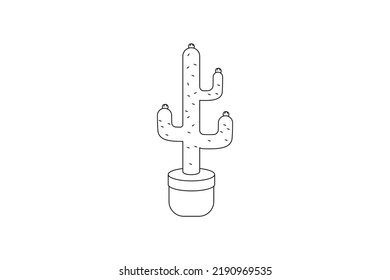 Line Art Cute Cactus Drawing For Icon Need And Love Coloring Page