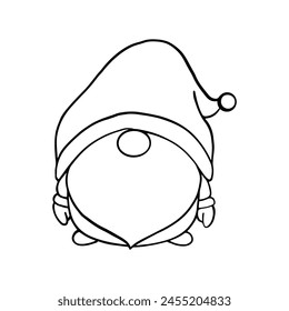 Line art cute Christmas gnomes design for coloring book isolated on a white background