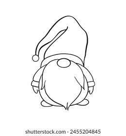 Line art cute Christmas gnomes design for coloring book isolated on a white background