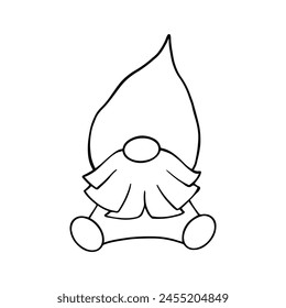 Line art cute Christmas gnomes design for coloring book isolated on a white background