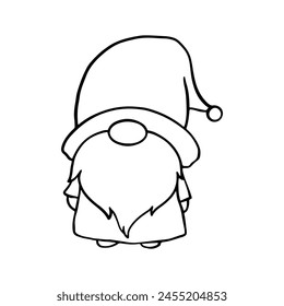 Line Art niedliche Weihnachtsmusiken Gnome Design für Malbuch isoliert auf einem weißen Hintergrund