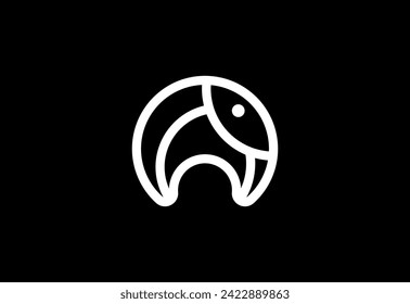 Line art cute elephant kid logo design vector template