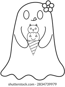 line art cute ghost