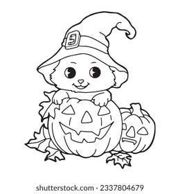 line art cute halloween coloring book illustration vector