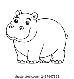 Line art of cute hippopotamus cartoon vector