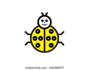 Line art cute ladybug yellow black
