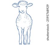 Line Art Cute Lamb. Vector Illustration.