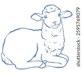 Line Art Cute Lamb. Vector Illustration.